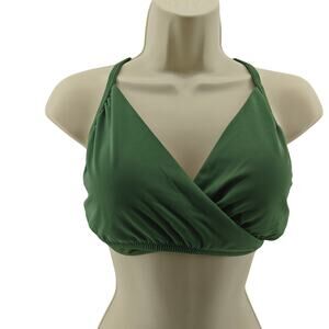 Victoria Secret Pink Swim Bikini Top Large Green Solid Wrap Halter